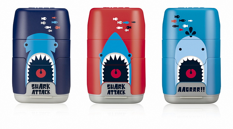 Ластик-точилка MILAN "COMPACT Shark Attack" пластик, дизайн ассорти