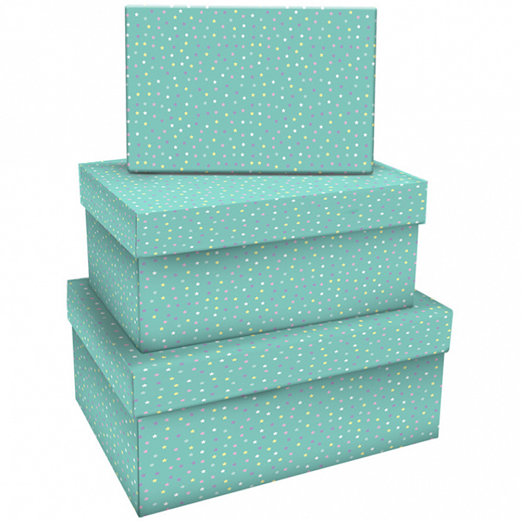 Набор прямоугольных коробок 3в1, MESHU "Turquoise style", (19*12*7,5-15*10*5см)